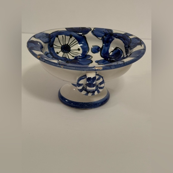 Source Unknown Other - Vintage Signed Studio Art~Charming Blue and White Pedestal Bowl or Trinket Dish